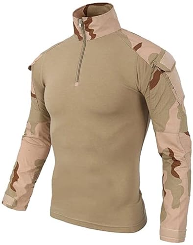 Czen Herren Taktisches Hemd Military Combat Shirts 1/4 Reißverschluss Langarm T-Shirt Outdoor Tarnhemden für Airsoft Paintball Wandern, Desert33, S von Czen