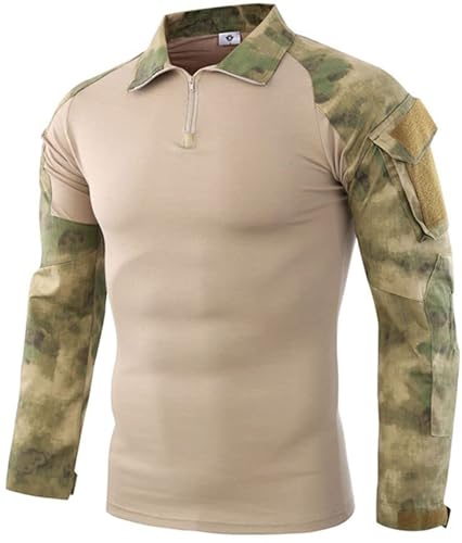 Czen Herren Taktisches Hemd Military Combat Shirts 1/4 Reißverschluss Langarm T-Shirt Outdoor Tarnhemden für Airsoft Paintball Wandern, FxLv, L von Czen