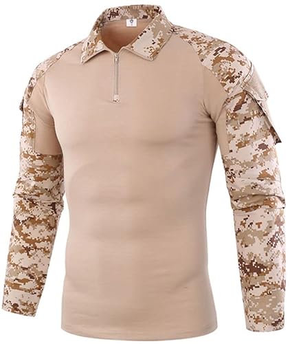 Czen Herren Taktisches Hemd Military Combat Shirts 1/4 Reißverschluss Langarm T-Shirt Outdoor Tarnhemden für Airsoft Paintball Wandern, SMDigital, 5XL von Czen