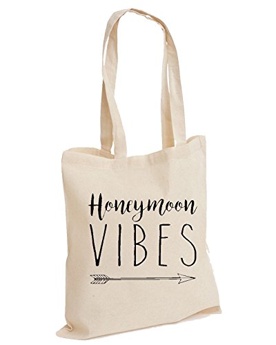 Honeymoon Honey Moon Vibes Holiday Just Married Couples Romantic Valentines Day Engaged Hubby Wifey King Queen Cotton Tote Bag, natur, 1 Side Print von D&H CLOTHING UK