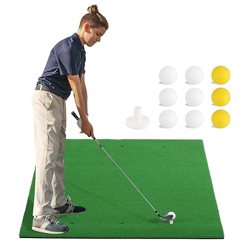 Golfmatte, 5 Fuß x 3,3 Fuß, Kunstrasen, Golf-Schlagmatte, Putting-Übungsmatte mit 9 Golfbällen und 10 Golf-Tees, Golf-Schlaghilfe für Hinterhof-Fahren, Chipping, Indoor-Outdoor-Training von DACAIJIUWO