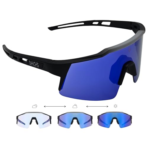 DACHS Unisex Photochromatische Sonnenbrille - Ultraleichte UV400 selbsttönende Fahrradbrille – Rote/Blaue Gläser (Blau) von DACHS