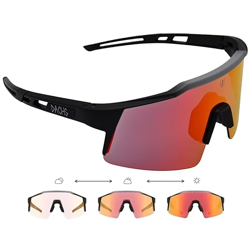 DACHS Unisex Photochromatische Sonnenbrille - Ultraleichte UV400 selbsttönende Fahrradbrille – Rote/Blaue Gläser (Rot) von DACHS