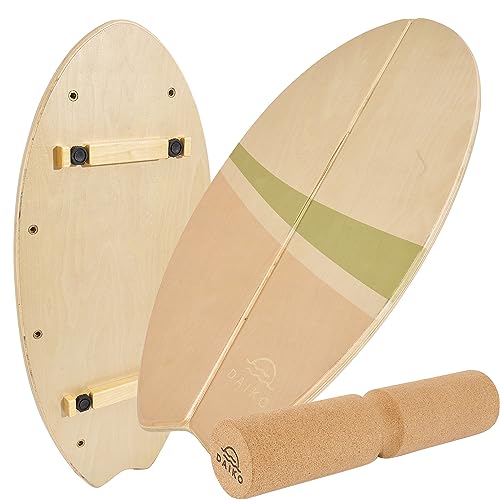 DAIKO Balance Board | Holz Balance Board + Korkrolle [STOPPER ABNEHMBAR] Gleichgewichtsboard für mehrere Schwierigkeitsstufen - Farbe Braun von DAIKO