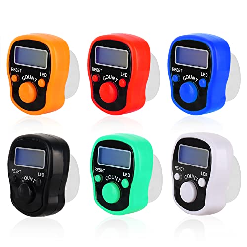 DAJASD Digitaler Fingerzähler, 6 Stück Reihenzähler Stricken mit LED Licht & Verstellbarer Fingerring, Elektronische Handzähler, Finger Zähler, Mini Finger Zähler für Sport Golf, Stricken, Weben von DAJASD
