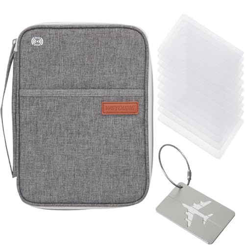 DALAETUS 12 Stück Wasserdichtes Reiseorganizer Set, Tragbarer Reisepasshülle mit PVC-Kartenhalter, Boarding Pass, Ausweistasche Reisepass Tasche Familie, (Grau) von DALAETUS