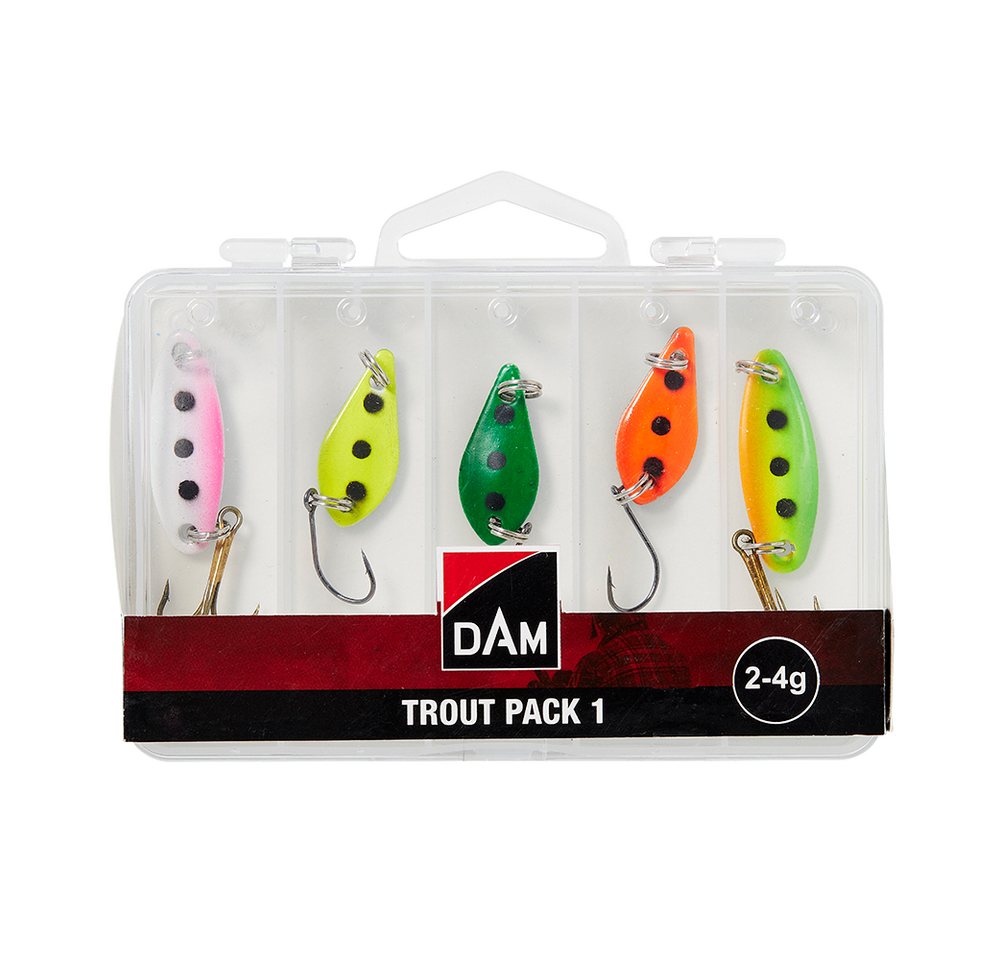 DAM Fishing Kunstköder Trout Pack 1 Set incl. Box 5 Stück 2-4g Spoons Blinker Forelle Barsch, (Spar-Set, 5-St), Sehr fängige Forellen- und Barschköder von DAM Fishing