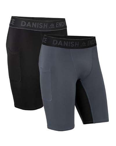 DANISH ENDURANCE Herren-Kompressionshose, Trainingshose, Tights mit Tasche, 2er Pack (Mehrfarbig (1x Schwarz, 1x Grau), XL) von DANISH ENDURANCE