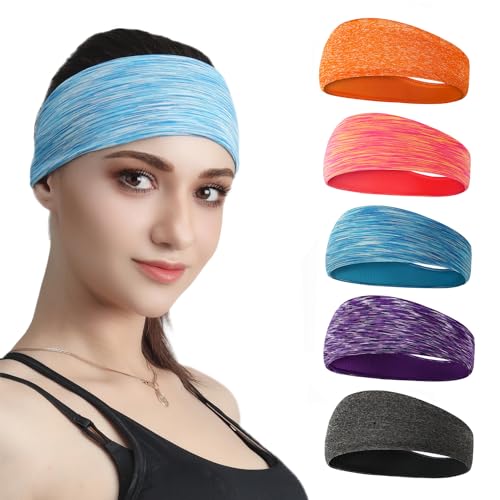 Workout-Stirnbänder für Damen, rutschfestes Stirnband, Sportschweißbänder, elastische Yoga-Haarbänder für Fitness, Fitnessstudio, Sport, Laufen, Reisen (Stil 1–5 Stück) von DASUTA