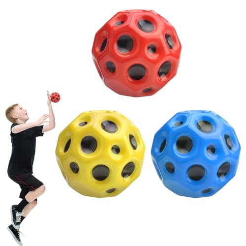 DAWRIS 3 Stück Moon Ball, Hohe Sprünge Gummiball Space Ball Moonball, EIN Knallendes Geräusch Machen, 7 cm Flunkyball Bounce Ball Bouncing Ball für Kinder (Rot, Gelb, Blau) von DAWRIS