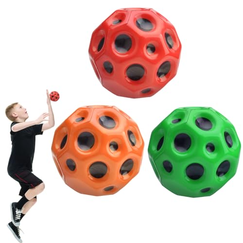 DAWRIS 3 Stück Moon Ball, Hohe Sprünge Gummiball Space Ball Moonball, EIN Knallendes Geräusch Machen, 7 cm Flunkyball Bounce Ball Bouncing Ball für Kinder (Rot, Grün, Orange) von DAWRIS