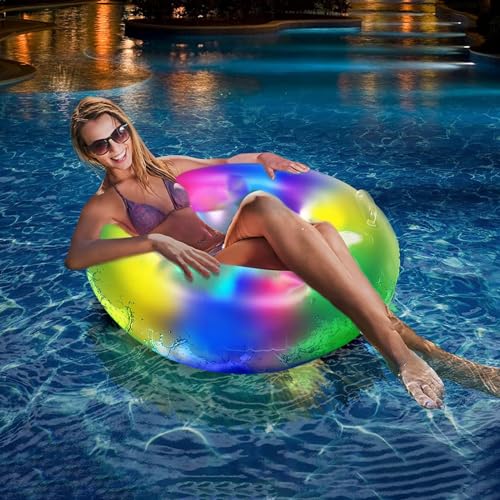 Aufblasbarer Schwimmring,Schwimming Ring Erwachsene,mit Farbwechselnden LED Lichtern,100cm Schwimmreifen,Schwimmreifen Luftmatratze Poolfloß,Geeignet für Schwimmbad Strand Sommerferien Partys von DAZZTIME