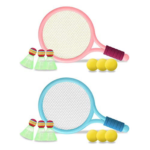 Kinder Federballset,Kinder Tennisschläger,Badminton Racket Spielzeug,Leichte Badminton-Set,Tennisschläger Geschenkset für Kinder Outdoor Indoor Sport,Bringen Sie 6 Badmintons und 6 TennisbäLle von DAZZTIME