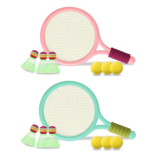 Kinder Federballset,Kinder Tennisschläger,Badminton Racket Spielzeug,Leichte Badminton-Set,Tennisschläger Geschenkset für Kinder Outdoor Indoor Sport,Bringen Sie 6 Badmintons und 6 TennisbäLle von DAZZTIME