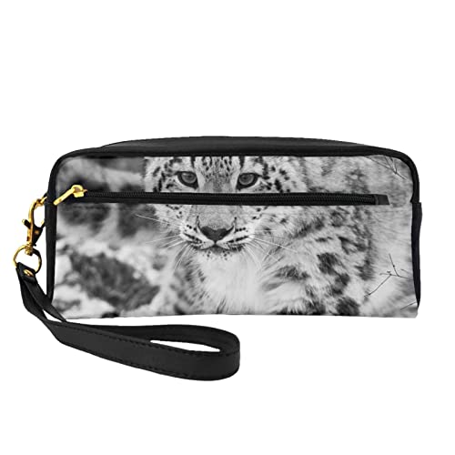 DCARSETCV Make-up-Tasche mit gestreiftem Leoparden- und Rosenmuster, für Damen, PU-Leder, Reise-Make-up-Tasche, Organizer, niedlicher Make-up-Koffer, Aufbewahrungstasche, Geldbörse, schneeleopard, von DCARSETCV