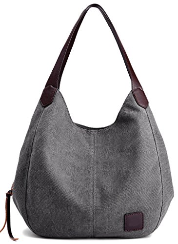 Canvas Tasche Damen Shopper Bag Handtasche Hobo Bag Grau von DCCN