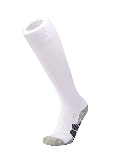 DEBAIJIA Unisex Fußballsocken Sportsocken Knie Lang Herren/Damen, Jungen/Mädchen Atmungsaktiv Verschleißfest Fußball Strümpfe Stutzen Socken Weiß - M von DEBAIJIA