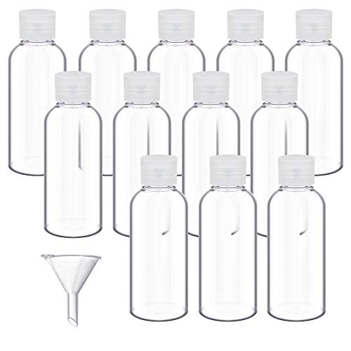 DECARETA 12 Stücke Reiseflaschen Set, Transparent Kunststoff Luftflaschen Set, 50 ML Toilettenartikel Flüssigkeitsbehälter mit 1 Stück Kleinen Trichter zum Nachfüllen Shampoo Lotionen Cremes Kosmetik von DECARETA