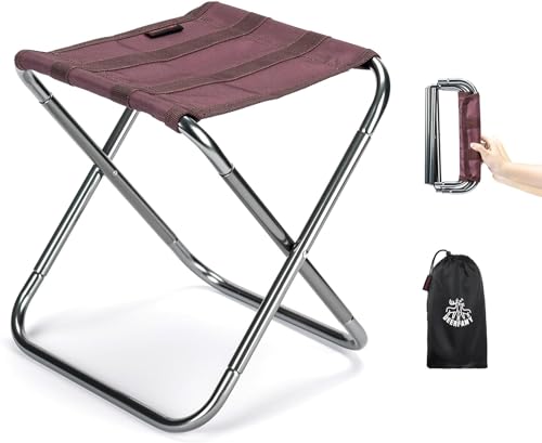 DEERFAMY Camping Hocker Tragbarer Klapphocker Stuhl Mini Campinghocker Angelhocker für Erwachsene für Reisen|Wandern|Garten|Angeln|Grillen|Strand mit Tragetasche braun von DEERFAMY