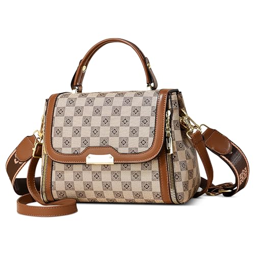 DEEVORCA Damen Handtasche Elegant Damen Kuriertasche Druckmusterdesign Lässige Damen Schultertasche Reisen Damen Messenger Bags Messenger Tasche für Damen Damen Tote Tasche PU Leder M Khaki von DEEVORCA