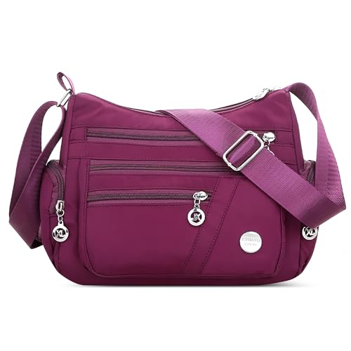 DEEVORCA Lässige Damen Umhängetaschen Mode Einfach Umhängetasche Mittel Leicht Nylon Wasserdicht Messenger Tasche für Reisen Arbeit Einkaufen Täglich Schultertaschen Handtaschen Lila von DEEVORCA