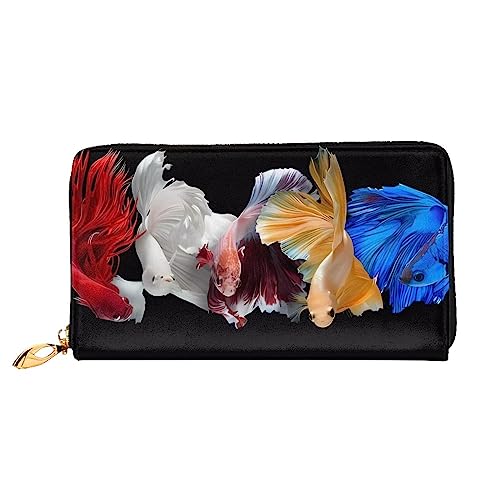 DEHIWI Bunte Fischleder-Geldbörse mit Reißverschluss für Damen, Clutch, Reisekartenhalter, Geschenk, Schwarz , Einheitsgröße von DEHIWI