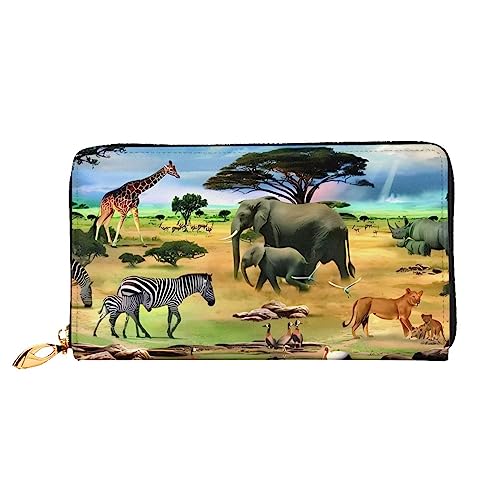 DEHIWI Tiere Afrika Leder Zip Around Geldbörse Damen Clutch Geldbörse Reise Kartenhalter Tasche Geschenk, Schwarz , Einheitsgröße von DEHIWI