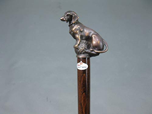 Holz Gehstock mit massiv Bronze Griff Hund Spazierstock 95 cm Wanderstock Walking Stick Dackel von DEKOEMPIRE