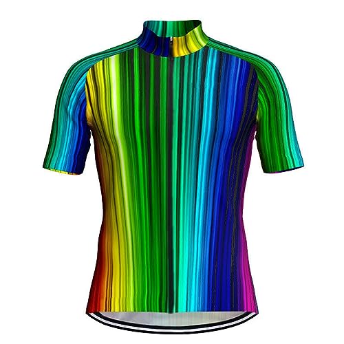 DELIGUO Adsport-Trikots Für Herren - Rainbow Stripes Fahrradjacke Jersey Kurzarm MTB Bike Kit Fahrrad Shirt Wear Cycle Gel Kleidung Racing Mountaint Tight Top,Wie Gezeigt,L von DELIGUO