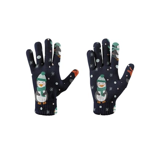 DELIGUO Touchscreen-Handschuhe – Modische Cartoon-Pinguin-Strickhandschuhe, Bedruckt, Klassisch, Vielseitig, Winter, Warme Vollfinger-Handschuhe, Outdoor-Einkaufshandschuhe, Stil 2, Einheitsgröße von DELIGUO