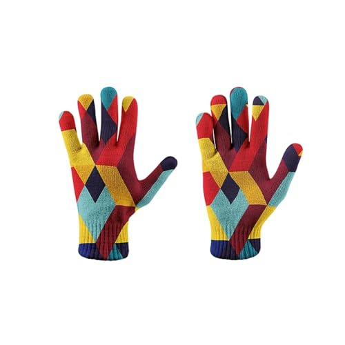 DELIGUO Touchscreen-Strickhandschuhe – Buntes Geometriemuster, Damenhandschuhe, Freizeit-Bewegungshandschuhe, Damen-Wintersport-Laufhandschuhe, Herren-Fahrhandschuhe, Stil 1, Einheitsgröße von DELIGUO