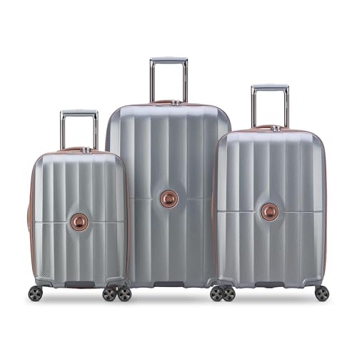 DELSEY PARIS St. Tropez Hartschalenkoffer mit Erweiterungsfunktion und Rollen mit 360°-Drehung, Platin, 3-Piece Set (21/24/28) von DELSEY PARIS