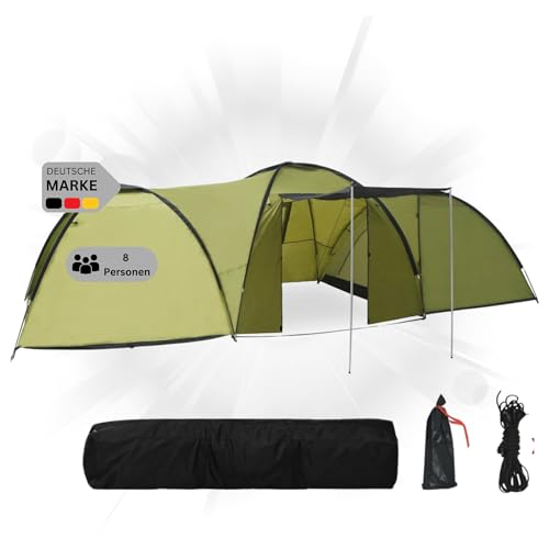 DELUKE® XXL Campingzelt 8 Personen Calli grün | regenfest, atmungsaktiv | Familienzelt groß Gruppenzelt Kuppelzelt Zelt Camping Zelt Outdoor Zelten von DELUKE