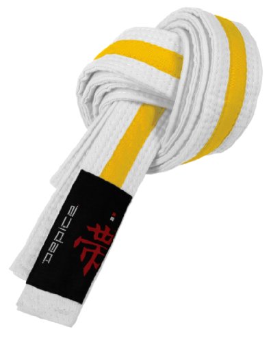 DEPICE Kampfsport Gürtel – Reine Baumwolle mit 7 Reihen kraftvoller Poly-Nähte, weiß-gelb, 320 cm von DEPICE