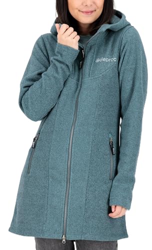 Deproc Active Damen Strickfleecejacke Longjacket Mit Kapuze Übergangsjacke Windbreaker Fleecejacke Frauen Glory April Fleecemantel, Smoke, 44 EU von DEPROC-Active