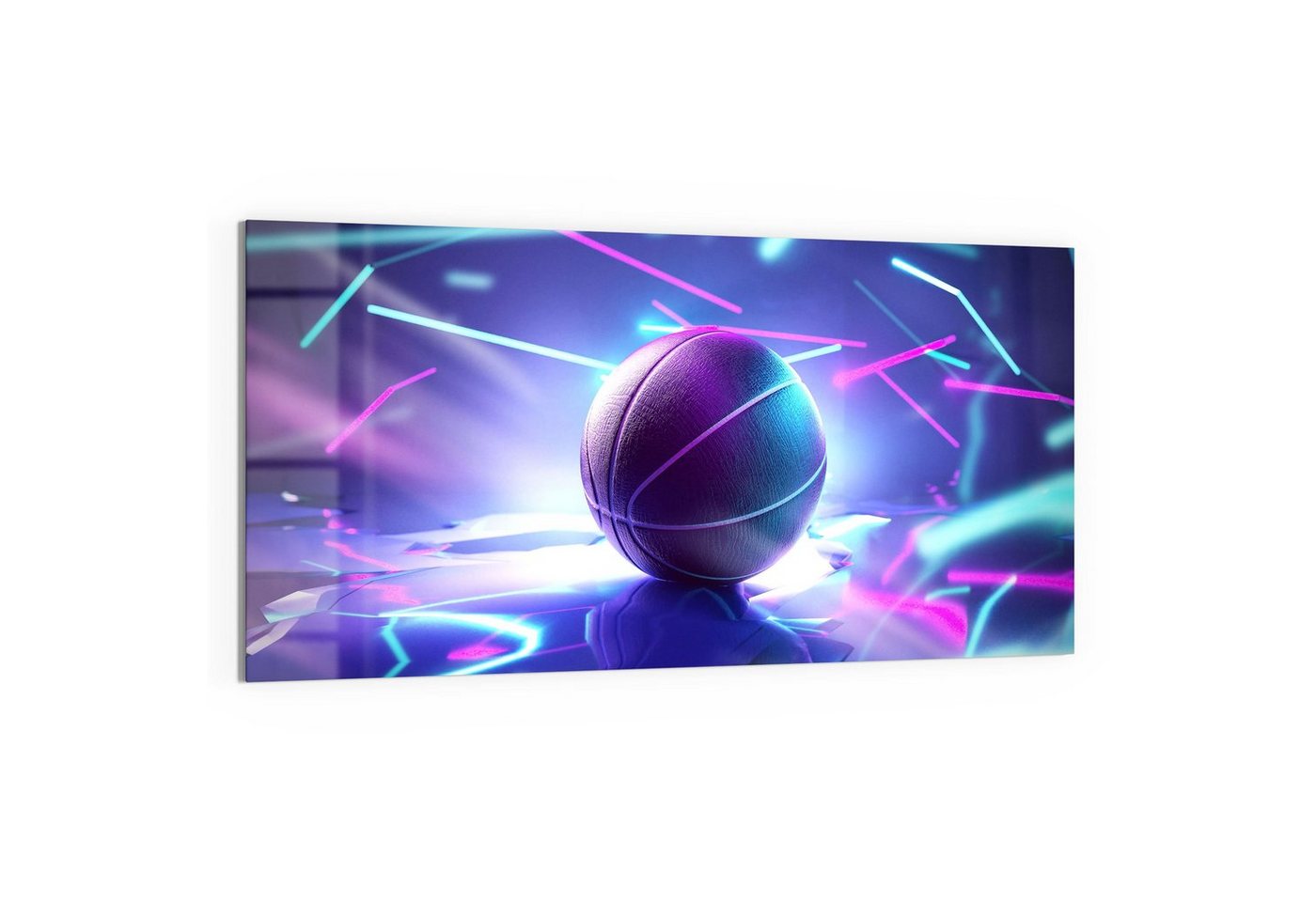 DEQORI Glasbild 'Inszenierter Basketball', 'Inszenierter Basketball', Glas Wandbild Bild schwebend modern von DEQORI