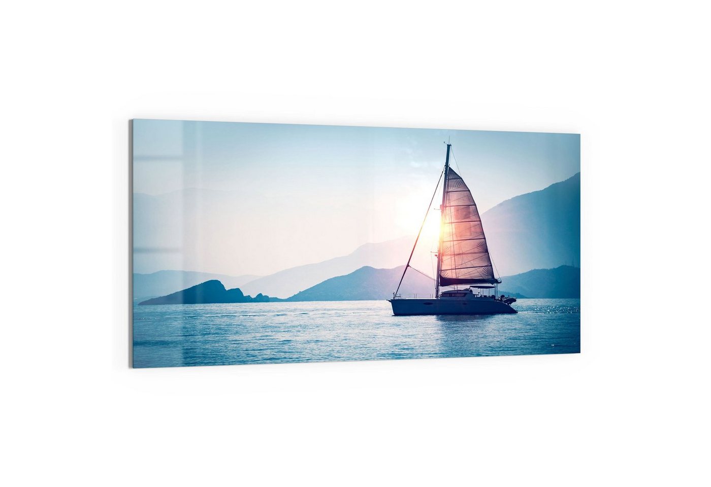 DEQORI Glasbild 'Segelboot in Abendsonne', 'Segelboot in Abendsonne', Glas Wandbild Bild schwebend modern von DEQORI