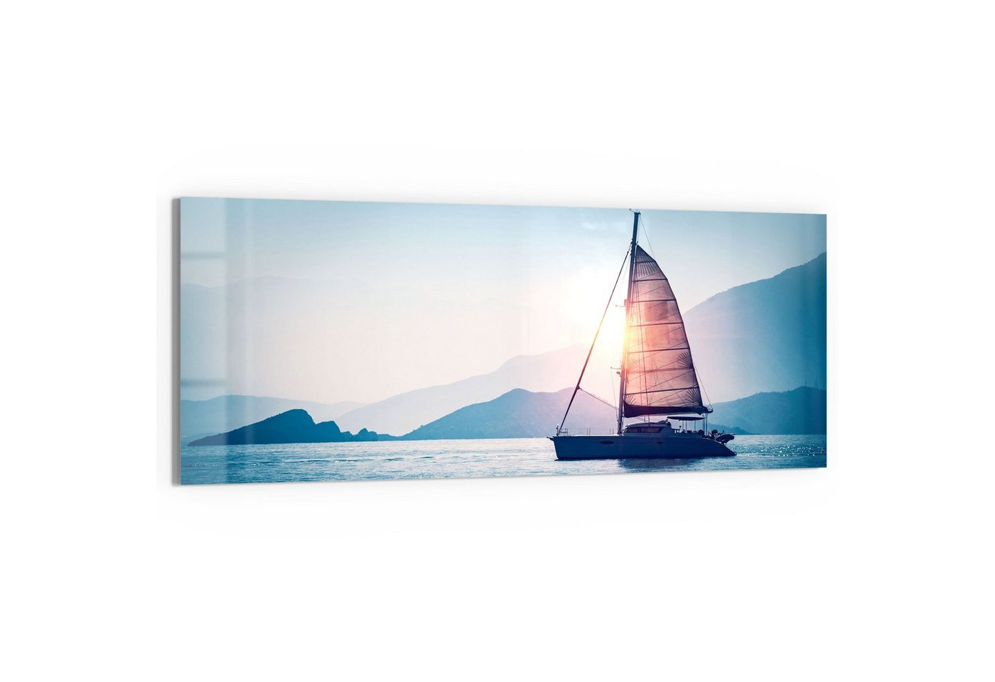 DEQORI Glasbild 'Segelboot in Abendsonne', 'Segelboot in Abendsonne', Glas Wandbild Bild schwebend modern von DEQORI