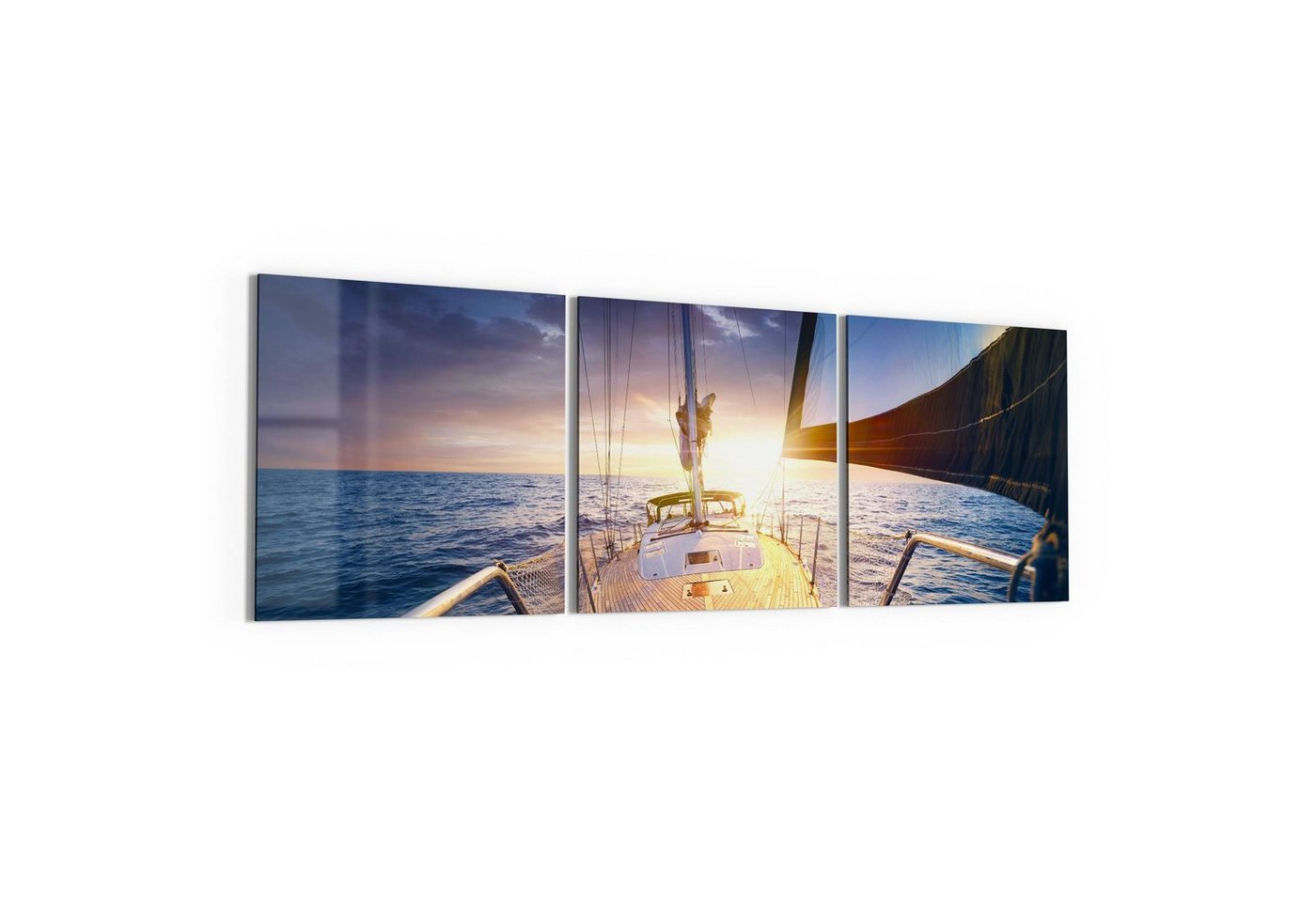 DEQORI Glasbild 'Segelboot jagt Abendsonne', 'Segelboot jagt Abendsonne', Glas Wandbild Bild schwebend modern von DEQORI