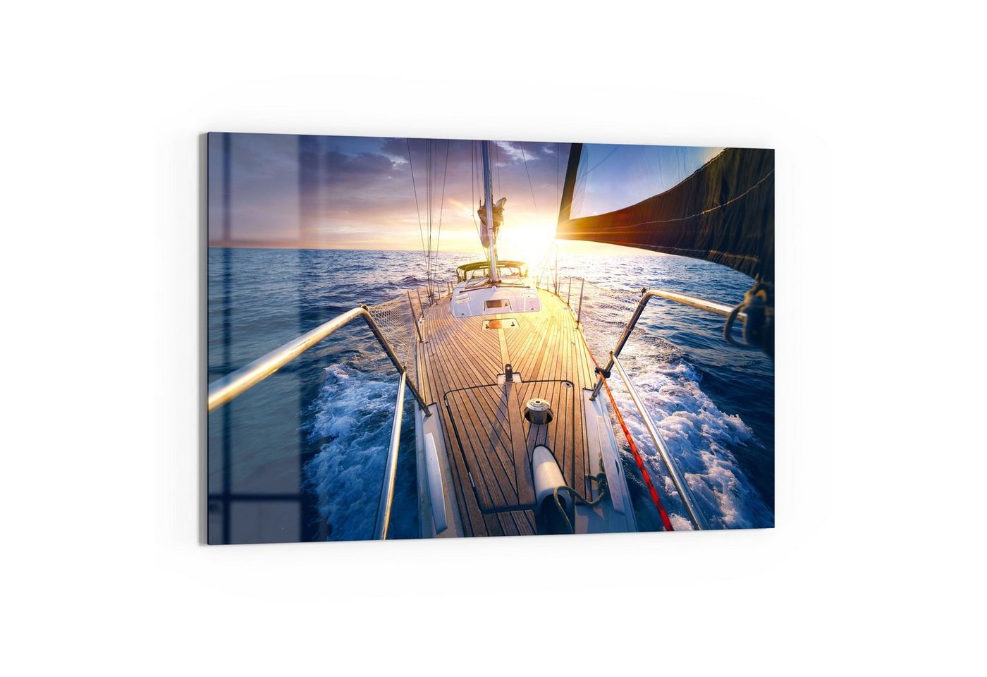 DEQORI Glasbild 'Segelboot jagt Abendsonne', 'Segelboot jagt Abendsonne', Glas Wandbild Bild schwebend modern von DEQORI