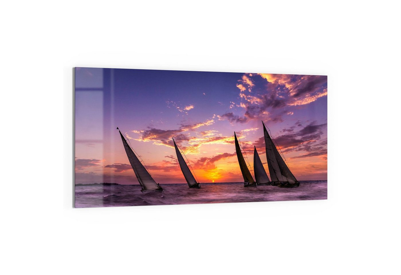 DEQORI Glasbild 'Segelboote im Abendlicht', 'Segelboote im Abendlicht', Glas Wandbild Bild schwebend modern von DEQORI