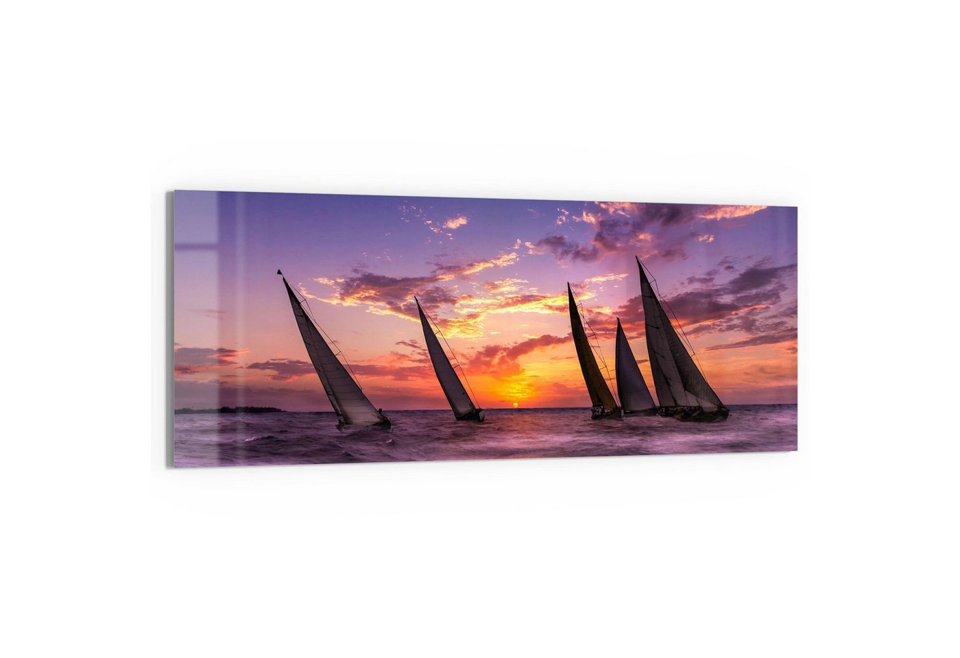DEQORI Glasbild 'Segelboote im Abendlicht', 'Segelboote im Abendlicht', Glas Wandbild Bild schwebend modern von DEQORI