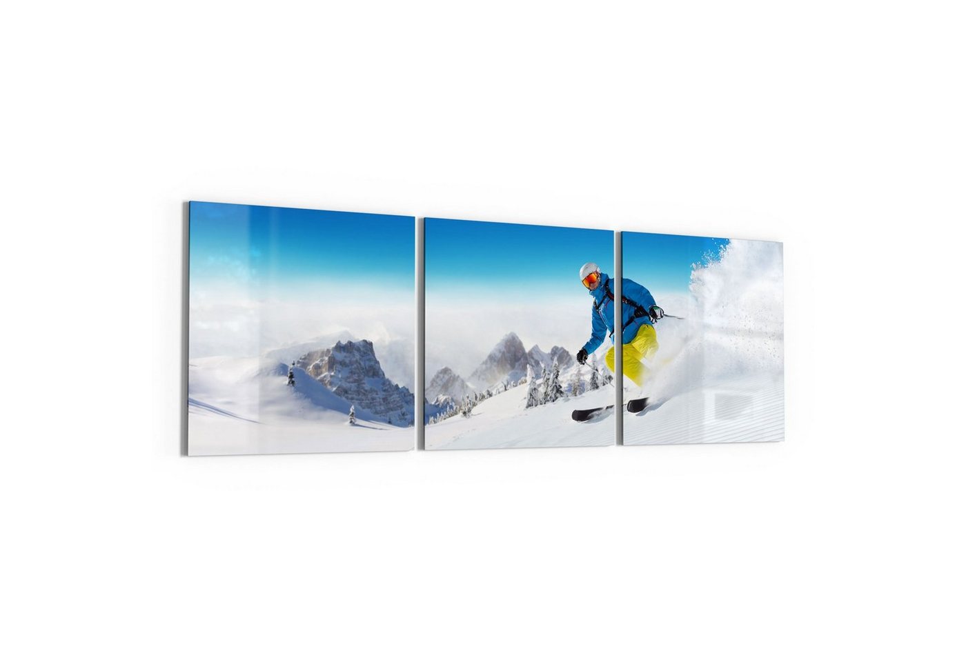 DEQORI Glasbild 'Skifahrer in Aktion', 'Skifahrer in Aktion', Glas Wandbild Bild schwebend modern von DEQORI