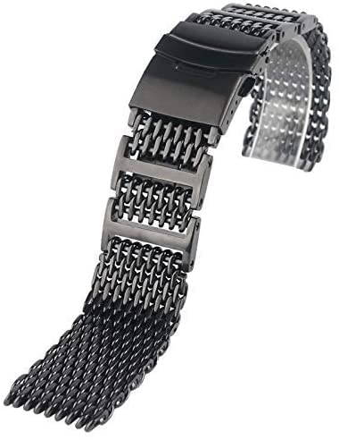 DERBUT Uhrenarmband 20 mm 22 mm 24 mm Herren-Edelstahl-Uhrenarmband, Mesh-Armband, Ersatzarmband, schwarzer Druckknopf von DERBUT