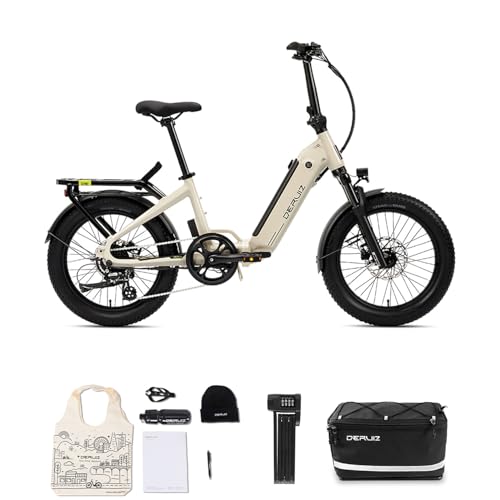 DERUIZ E-Bike 20 Zoll Klapprad – Fat Tire Elektrofahrrad mit 250W Motor, 500Wh Lithium-Akku, bis zu 143 km Reichweite, 8-Gang Schaltung, Ölbremse, faltbares E-Fahrrad für Stadt & Gelände von DERUIZ
