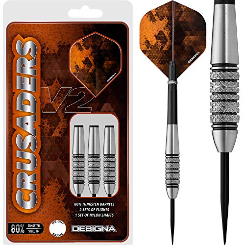 Gerändelte Dartpfeile-Set, 23 g, 25 g, Wolfram V2 Kreuzritter M4 (25) von DESIGNA DARTS