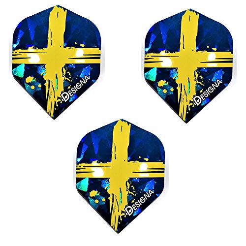 DESIGNA Holografische Dart-Flights, schwedische Flagge, 75 Mikron (1 Set) von DESIGNA