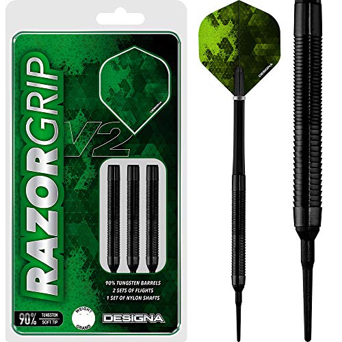 DESIGNA Razor Grip V2 Dartpfeile aus Wolfram, weiche Spitze, Schwarz, 18 von DESIGNA DARTS