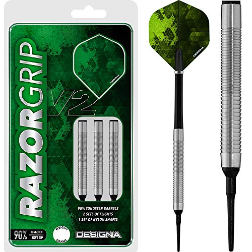 Designa Razor Grip V2 Dartpfeile mit weicher Spitze, Wolfram, 20 g von DESIGNA DARTS