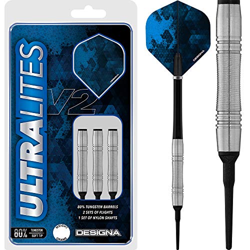 Designa Ultralites V2 Dartpfeile mit weicher Spitze, Wolfram, 12 g von DESIGNA DARTS